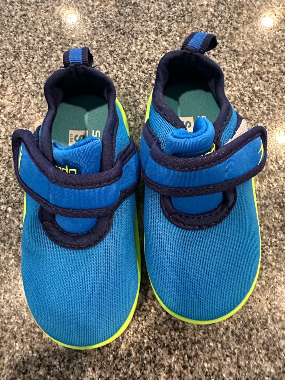 Speedo Kids Blue Slip-On Athletic Shoes with Neon Accents- Size S